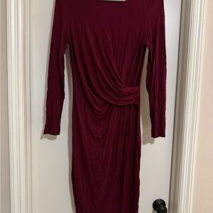 Elegant Burgundy Long Sleeve Maternity Dress